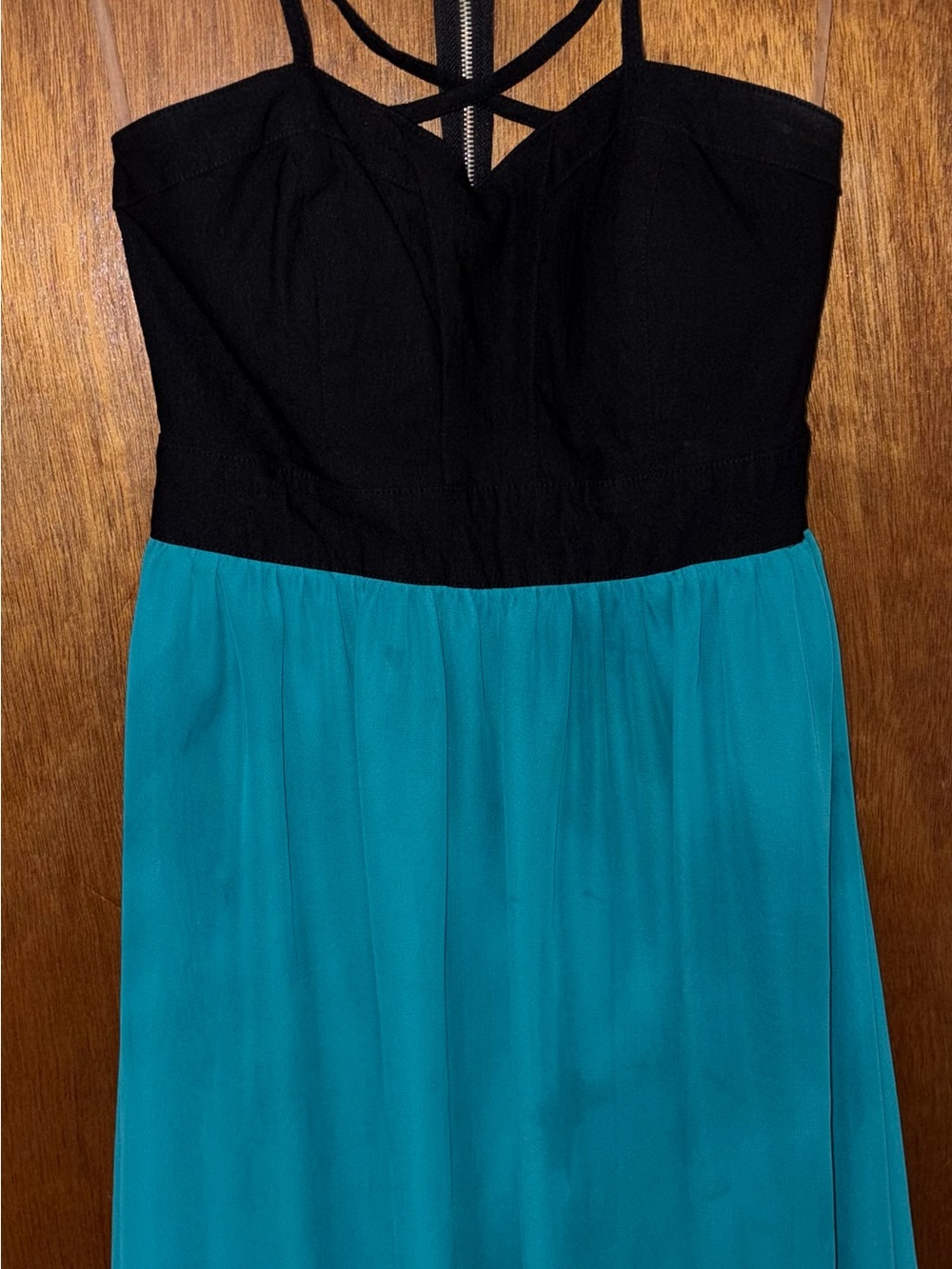 Trixxi Black Bodice Teal Chiffon Midi Dress